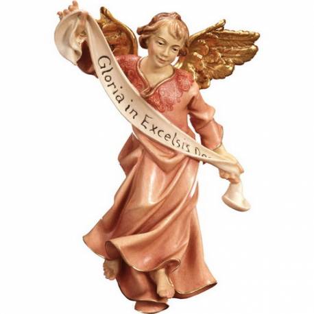 Ange Gloria /Rose : crèche de Noël en bois Ulrich 15 cm