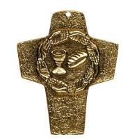 Croix Murale Bronze Mains/calice/pain 10 Cm