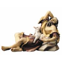 Berger couché avec mouton : crèche de Noël en bois Ulrich 15 cm