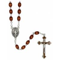Chapelet - Bois Naturel - Croix Email