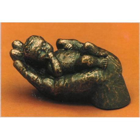 Liggende Hand + Baby - 9 cm - Brons 