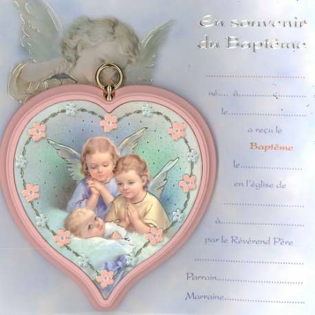 Cadre 9 X H9 cm - En souvenir du Baptême - Rose