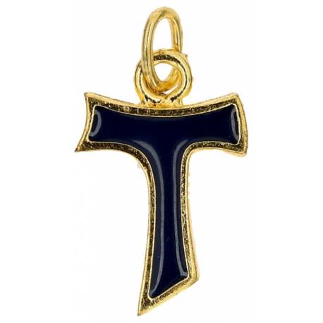 Kruisje Tau 20 X 16 mm Metaal Verguld / Email Blauw 