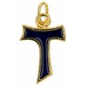 Croix Tau 20 X 16 mm Métal Doré / Émail Bleu