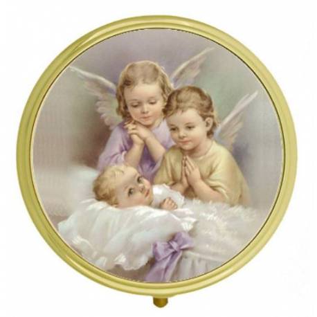 Boîte à Pilules - 2 Anges + Enfant - Diam 6 cm