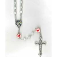 Chapelet - Ste Rita - Verre Blanc / Roses rouges