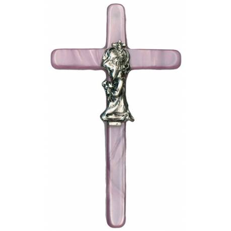 Croix Berceau - 10 cm - Rose / Fille