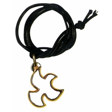 Croix Taizé sur cordon 35 mm Mét. doré Email Banc