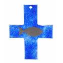 Kruisbeeld Vis Glas Wit / Blauw 