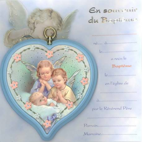 Cadre 9 X H9 cm - En souvenir du Baptême - Bleu