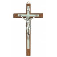 Croix Murale - 15 cm - Bois Brun Foncé + Lumineux