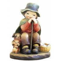 Bois Sculpte Berger Assis 15 Cm