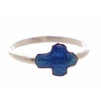 Bague Argent - Croix Plurisaints - Email Bleu