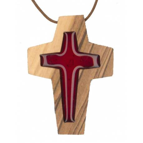 Croix s/cordon - 50 x 35 mm - Bois d'olivier