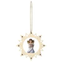 Houtsnijwerk Hart Met Engel 12 Cm / Gekleurd 