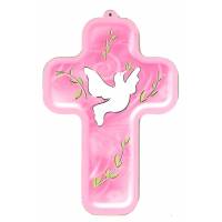 Croix Berceau - 13 X 9 cm - Colombe / Rose