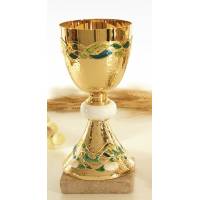 Calice doré - émaillé vert et bleu 