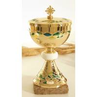 Ciboire H 22 Cm Doré Email Vert