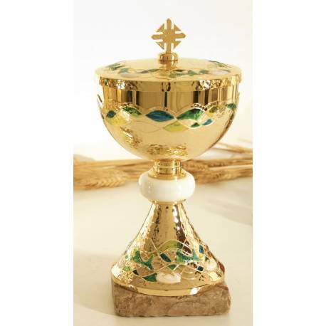 Ciboire H 22 Cm Doré Email Vert