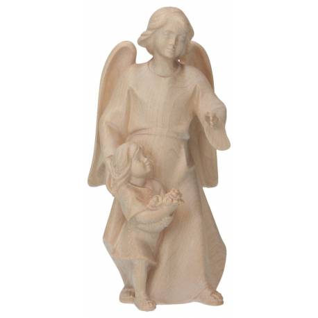 Statue en bois sculpté Ange Gardien avec fille 19 cm bois ciré