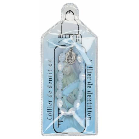 Collier de dentition/bleu+prière+méd. Ste Apolline