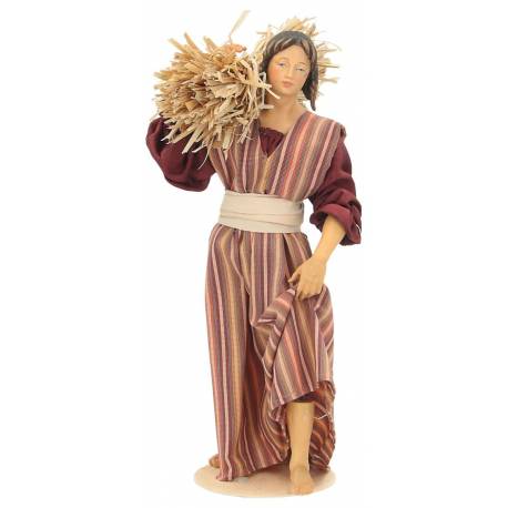 Crèche de Noël Heide Hannah : Bergere avec paille - H 20 cm Couleur