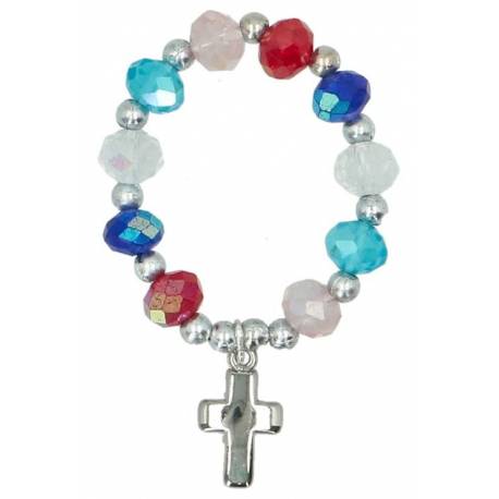 Dizainier sur élastique 8 mm cristal multicolore + Croix nickelée