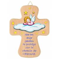 Croix Murale 14x10 cm Que Ton Ange Gardien ... - Rose