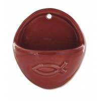 Benitier Ceramique 8.5 X 10 Cm Rouge Brillant Poisson