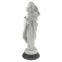Statue 20 cm - Vierge et Enfant - Blanc / Base Bois