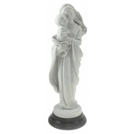 Statue 20 cm - Vierge et Enfant - Blanc / Base Bois