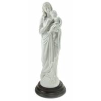 Statue 20 cm - Vierge et Enfant - Blanc / Base Bois