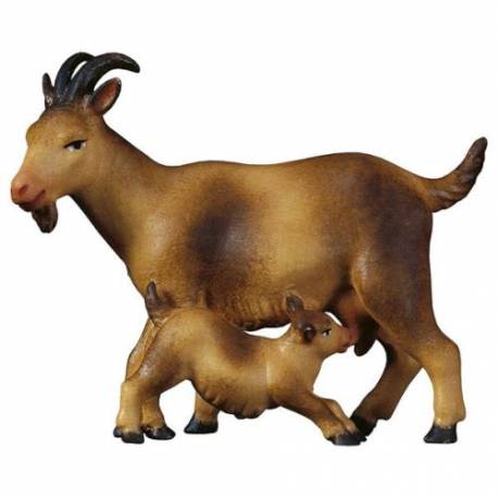 Chèvre avec chevreau : crèche de Noël en bois Komet 12 cm