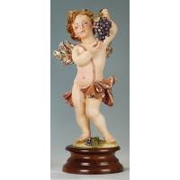 Beeld 31 Cm Engel + Druiven Basis Hout 