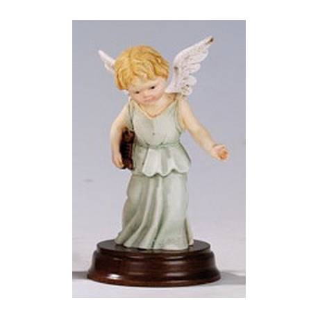 Beeld 10 Cm Engel Met Citaar Basis Hout 