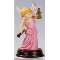 Ange Avec Lanterne / Base Bois 10 Cm