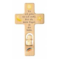 Croix En Bois Sculpte Avec Ange 20Cm Naturel De