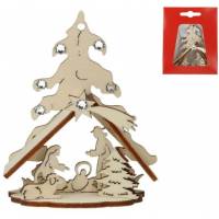 Creche En Bois Avec Strass Blanc + Boite 10Cm