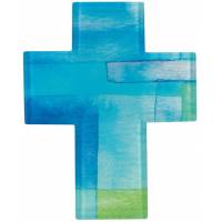 Croix Murale Verre - 11,5 X 14,5 Cm - Bleu