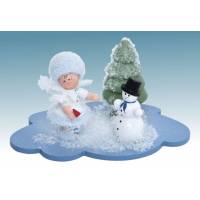 Flocon De Neige-Bois 5.7 Cm Avec Bonhomme De Neige