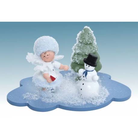 Flocon De Neige-Bois 5.7 Cm Avec Bonhomme De Neige
