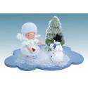 Flocon De Neige-Bois 5.7 Cm Avec Bonhomme De Neige