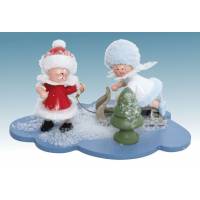 Flocon De Neige-Bois 5.7 Cm Avec Pere Noel