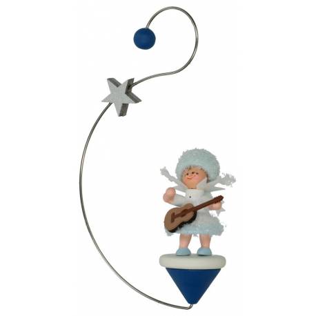 Flocon De Neige-Bois 7 Cm Avec Guitare