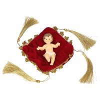 Enfant Jésus 8 x 5,5 cm + coussin rouge 10 x 10 cm