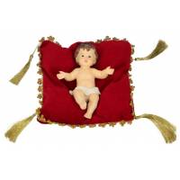 Enfant Jésus 15 x 10 cm + coussin rouge 18 x 18 cm