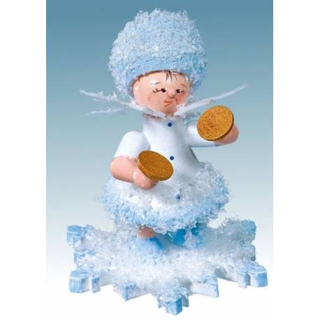 Flocon De Neige-Bois 5.7 Cm Avec Cymbales