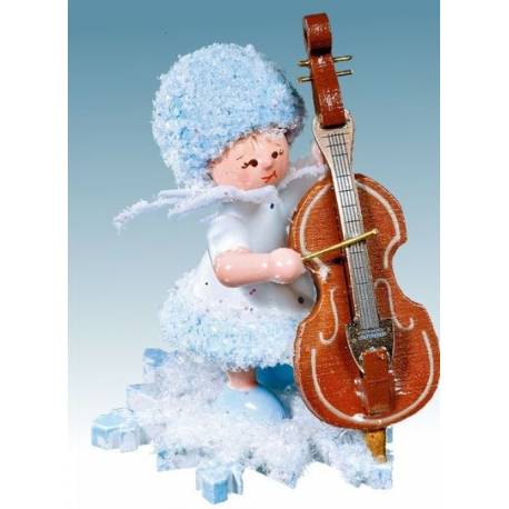 Flocon De Neige-Bois 5.7 Cm Avec Contrebasse