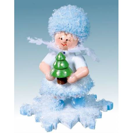 Flocon De Neige-Bois 5.7 Cm Avec Sapin De Noel