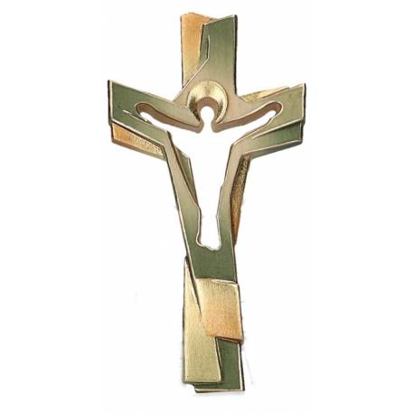 Croix De La Passion En Bois Sculpte 15Cm Vert/Or